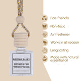 London Alley Car Perfume Hanging Pod | Lavender Fragrance Oils in Glass Bottle with Wooden Diffuser Lid | Interior car perfumes and fresheners | Air Freshener to Freshen'up Your Car.