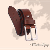 LONDON ALLEY Dark Brown Leather Belt for Men | Adjustable waistband upto 46 inches | Unique Printed design on the Belt