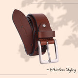 LONDON ALLEY Dark Brown Leather Belt for Men | Adjustable waistband upto 46 inches | Unique Printed design on the Belt
