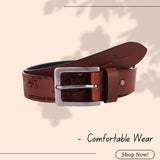 LONDON ALLEY Dark Brown Leather Belt for Men | Adjustable waistband upto 46 inches | Unique Printed design on the Belt