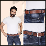 LONDON ALLEY Dark Brown Leather Belt for Men | Adjustable waistband upto 46 inches | Unique Printed design on the Belt