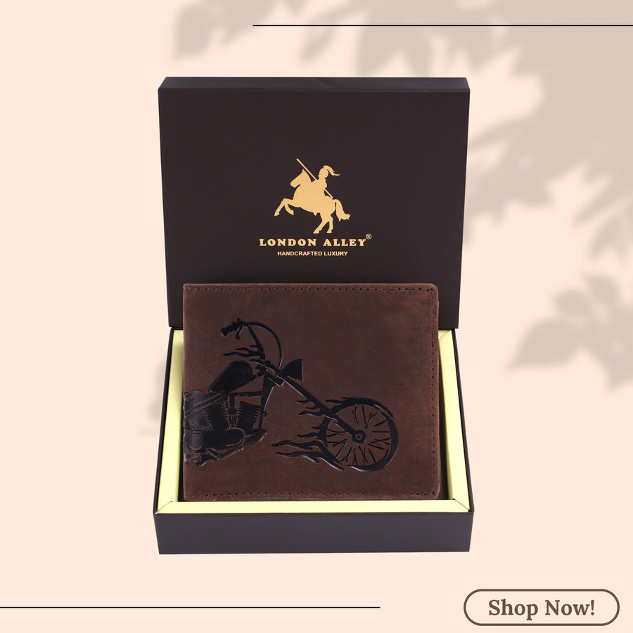 LONDON ALLEY Biker Vintage Brown Leather Wallet for Men with 3 card slots.