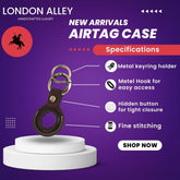 London Alley Airtag Case for Apple Airtags | Genuine Leather Case Protective Cover for Airtag Case Locator Tracker Anti-Lost Device Keychain Protection Sleeve