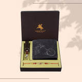 London Alley Harley Rakhi Gift Hamper for Brother - Men's Vintage Brown Leather Wallet, Keyring and Rakhi Combo Gift Set for Brother