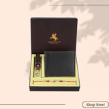 LONDON ALLEY Rakhi Gift Hamper for Brother - Men's Brown Leather Wallet, Brown Keyring and Rakhi Combo Gift Set for Brother