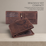 LONDON ALLEY ELK RFID Blocking Vintage Leather Wallet & Black/Brown Reversible Belt Combo Gift Box for Men