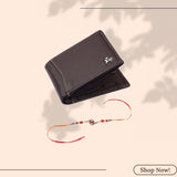 LONDON ALLEY Rakhi Gift Hamper for Brother - Classic Brown Men's Leather Wallet, Keyring and Rakhi Combo Gift Set for Brother/Mens.