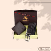 LONDON ALLEY Rakhi Gift Hamper - Classic Brown Leather Wallet, Reversable Brown/Black Belt & Traditional Rakhi Combo Gift Box for Men