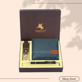 LONDON ALLEY Ash Classic Black Leather Wallet, Keyring & Pen Combo Gift Hamper for Men