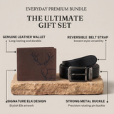 LONDON ALLEY ELK RFID Blocking Vintage Leather Wallet & Black/Brown Reversible Belt Combo Gift Box for Men