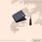 LONDON ALLEY Rakhi Gift Hamper for Brother - Classic brown Men's Leather Wallet, Keyring and Rakhi Combo Gift Set for Brother/Mens.