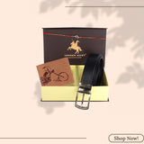 LONDON ALLEY Rakhi Gift Hamper - Harley Vintage Tan Leather Wallet, Reversable Brown/Black Belt & Traditional Rakhi Combo Gift Box for Men