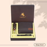 LONDON ALLEY Ash Classic Black Leather Wallet, Keyring & Pen Combo Gift Hamper for Men