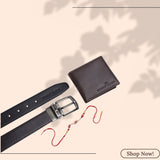 LONDON ALLEY Rakhi Gift Hamper - Classic Brown Leather Wallet, Reversable Brown/Black Belt & Traditional Rakhi Combo Gift Box for Men