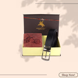 LONDON ALLEY Rakhi Gift Hamper - Harley Vintage Tan Leather Wallet, Reversable Brown/Black Belt & Traditional Rakhi Combo Gift Box for Men