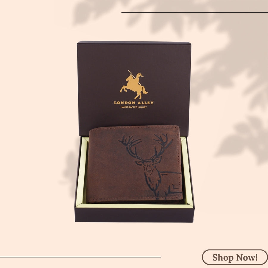 LONDON ALLEY Elk RFID Blocking Vintage Men's Leather Wallet