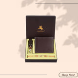 LONDON ALLEY Rakhi Gift Hamper for Brother - Men's Brown Leather Wallet, Brown Keyring and Rakhi Combo Gift Set for Brother