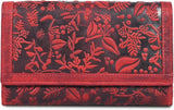 London Alley Red Hunter Leather Wallet | Floral Printed | With multiple Compartments and Card slots