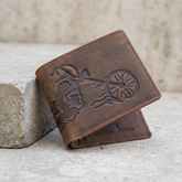 LONDON ALLEY Biker Vintage Brown Leather Wallet for Men with 3 card slots.