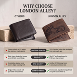 LONDON ALLEY Biker Vintage Brown Leather Wallet for Men with 3 card slots.
