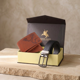 LONDON ALLEY ELK RFID Blocking Vintage Leather Wallet & Black/Brown Reversible Belt Combo Gift Box for Men
