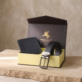LONDON ALLEY ELK RFID Blocking Vintage Leather Wallet & Black/Brown Reversible Belt Combo Gift Box for Men
