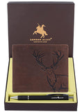 London Alley Elk Vintage RFID Blocking Leather Wallet & Pen Combo Gift Set for Men