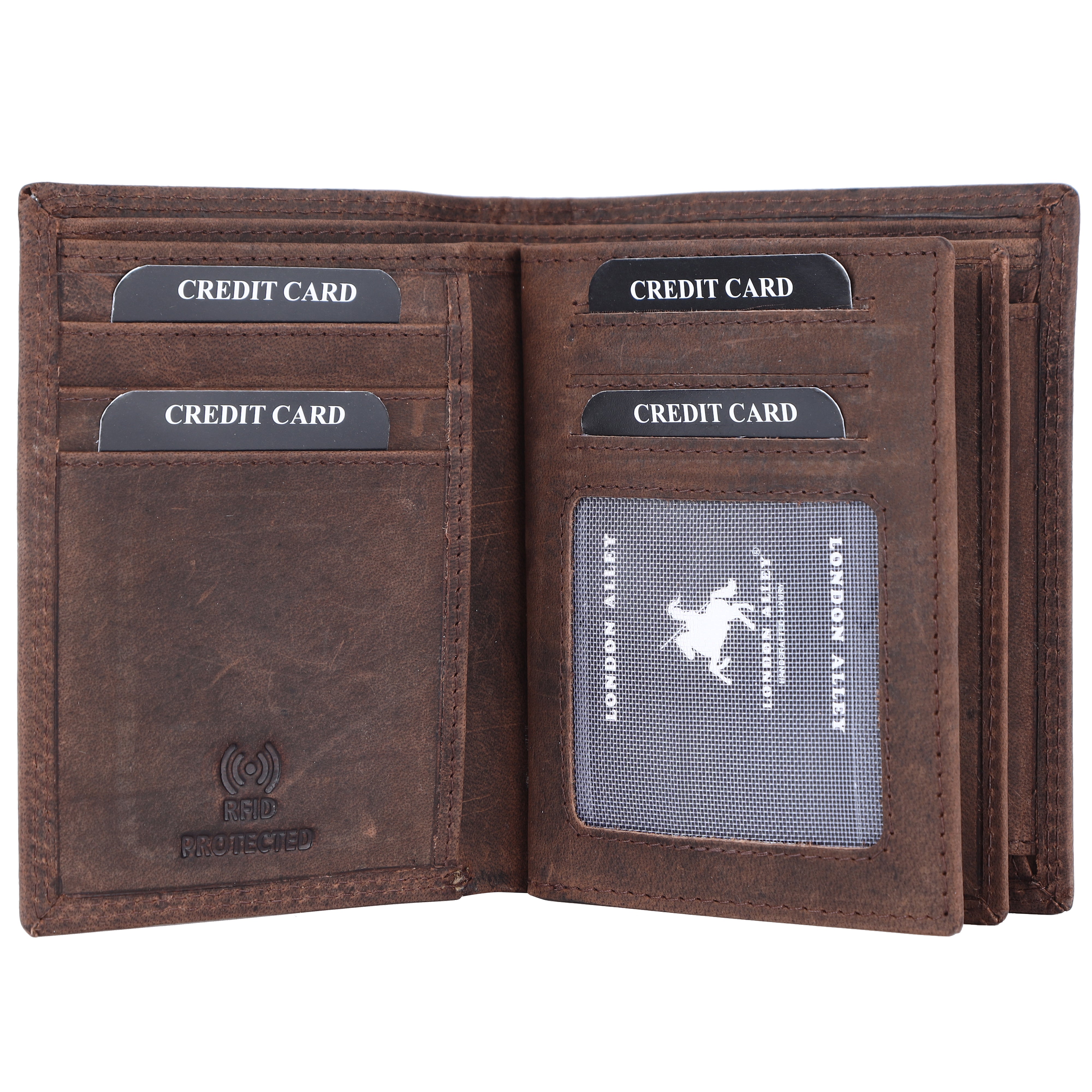 LONDON ALLEY Hunter Leather Stylish RFID blocking Credit Card Holder | Bifold Note Case Wallets for Men with Multiple Card slots.