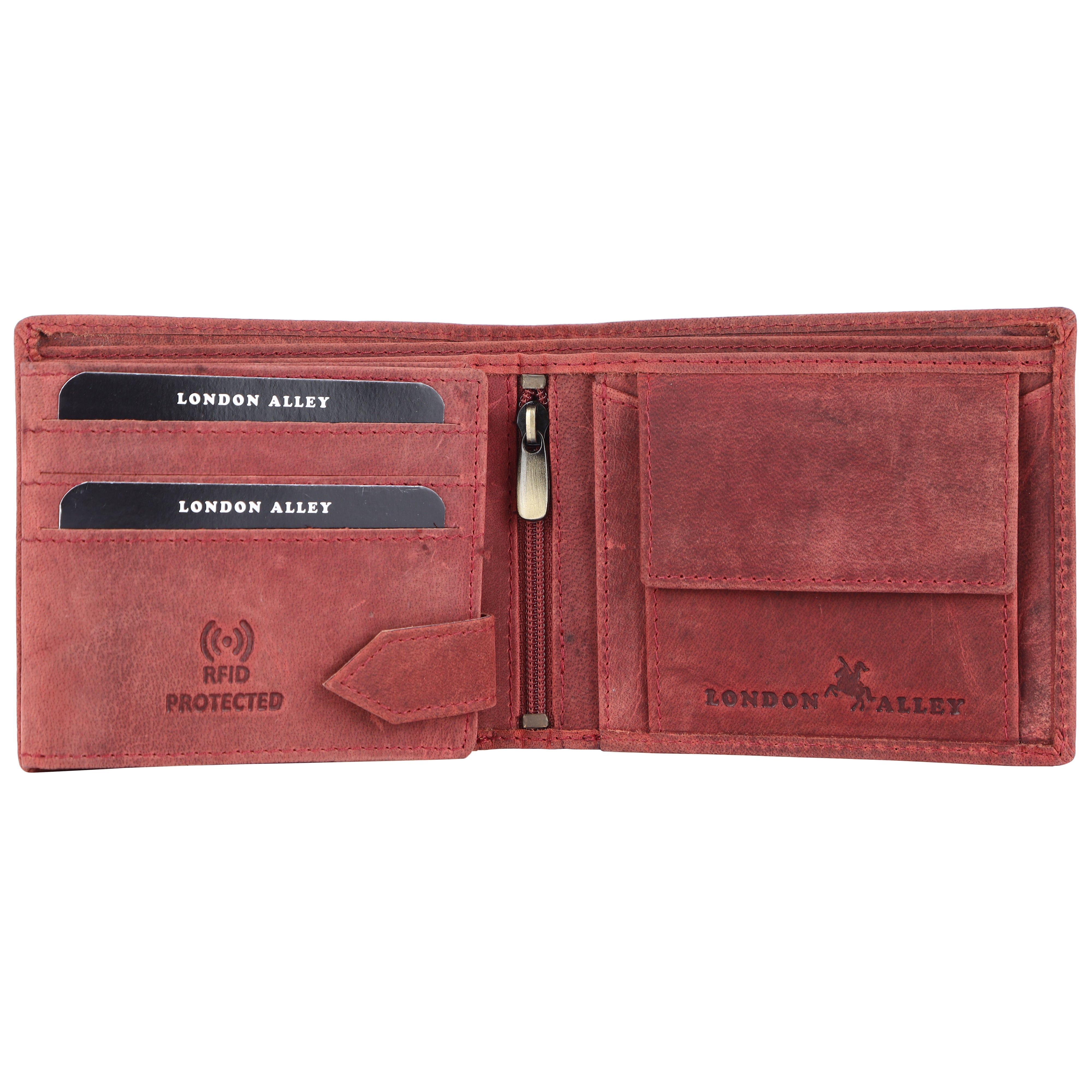 London Alley Harley Rakhi Gift Hamper for Brother - Men's Vintage Red Leather Wallet, Brown Keyring and Rakhi Combo Gift Set for Brother