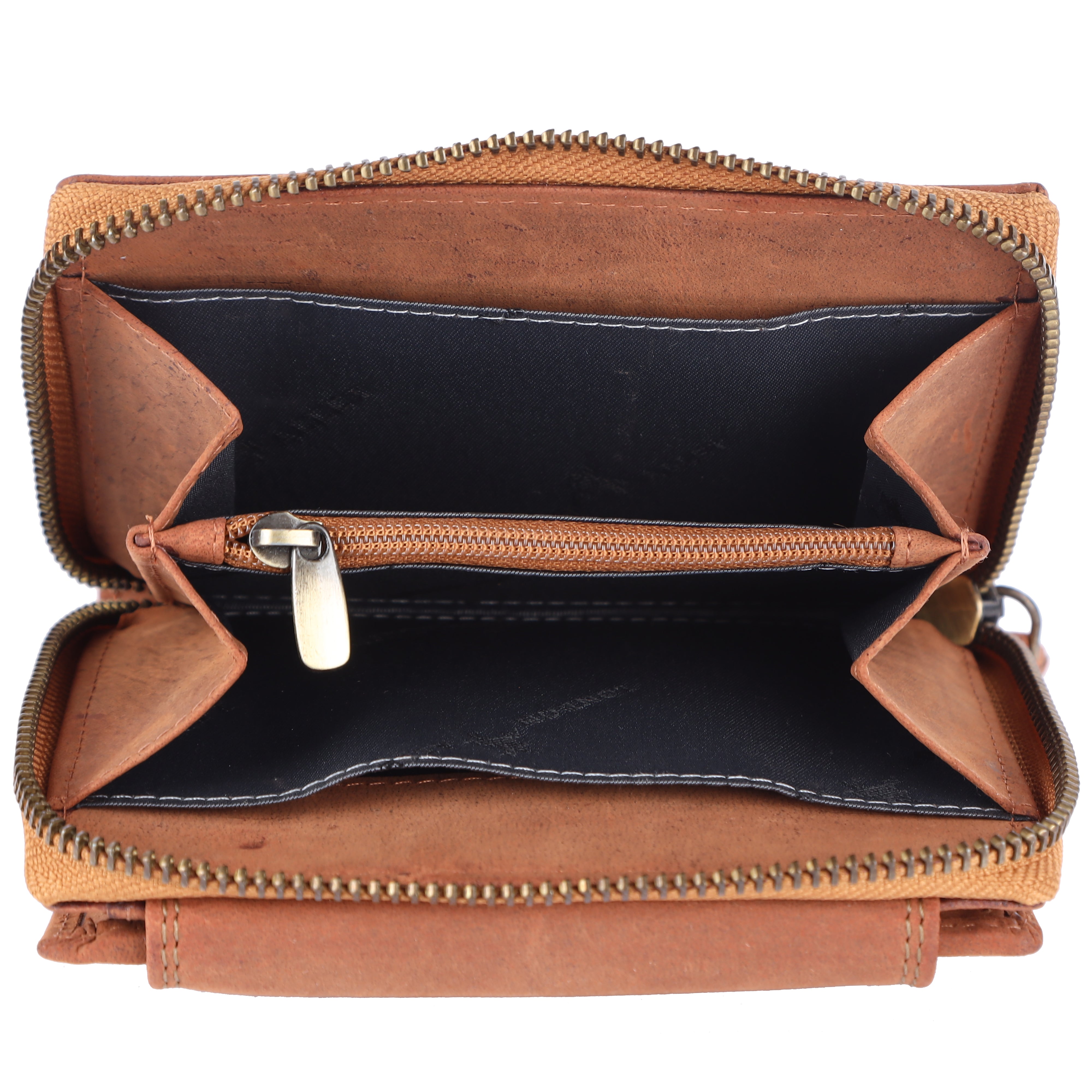 LONDON ALLEY Diva Tan Ladies Card Case with Multiple card slots and zippered compartments.