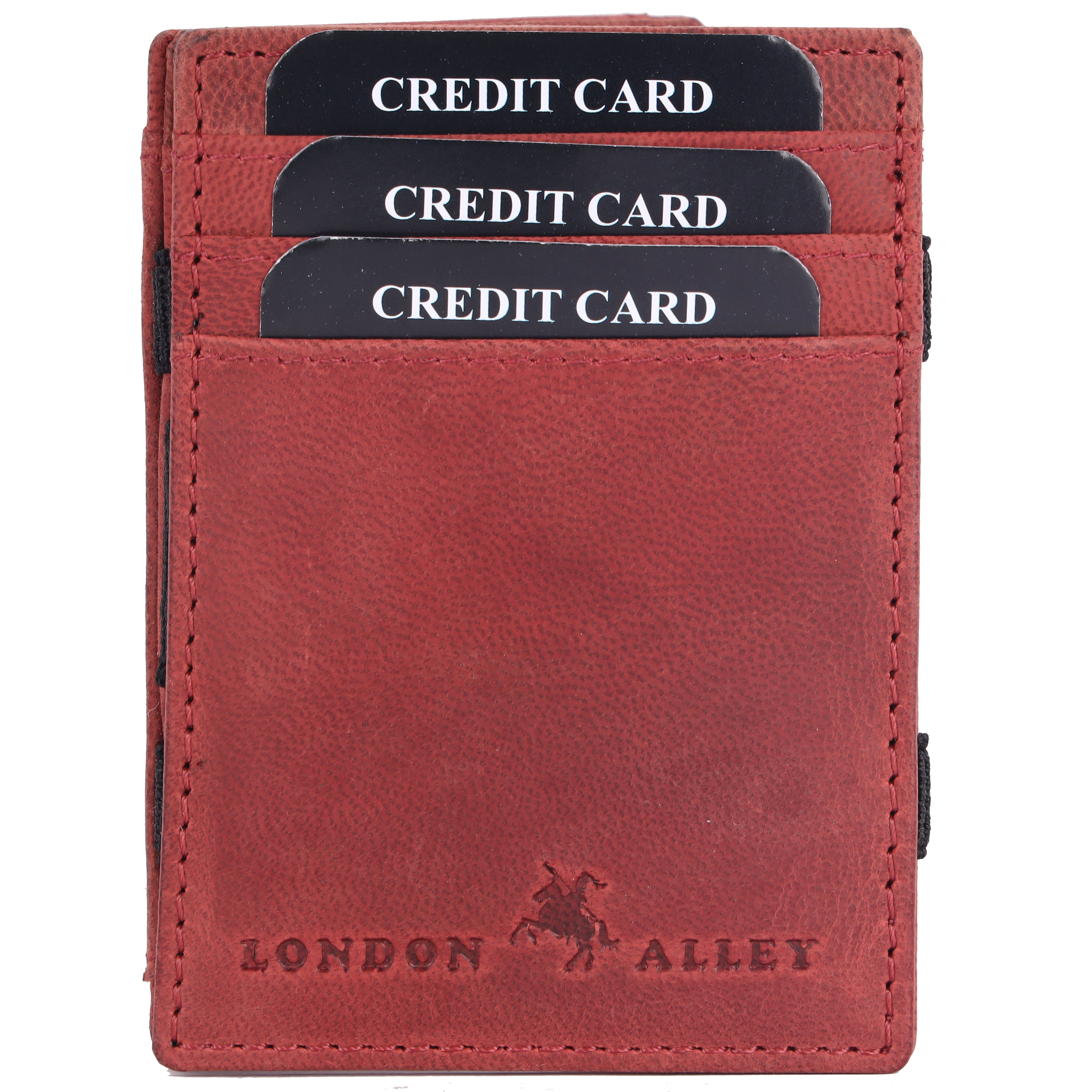 LONDON ALLEY Vintage Red Leather Magic Wallet for Men with Card Slots and Coin Pocket