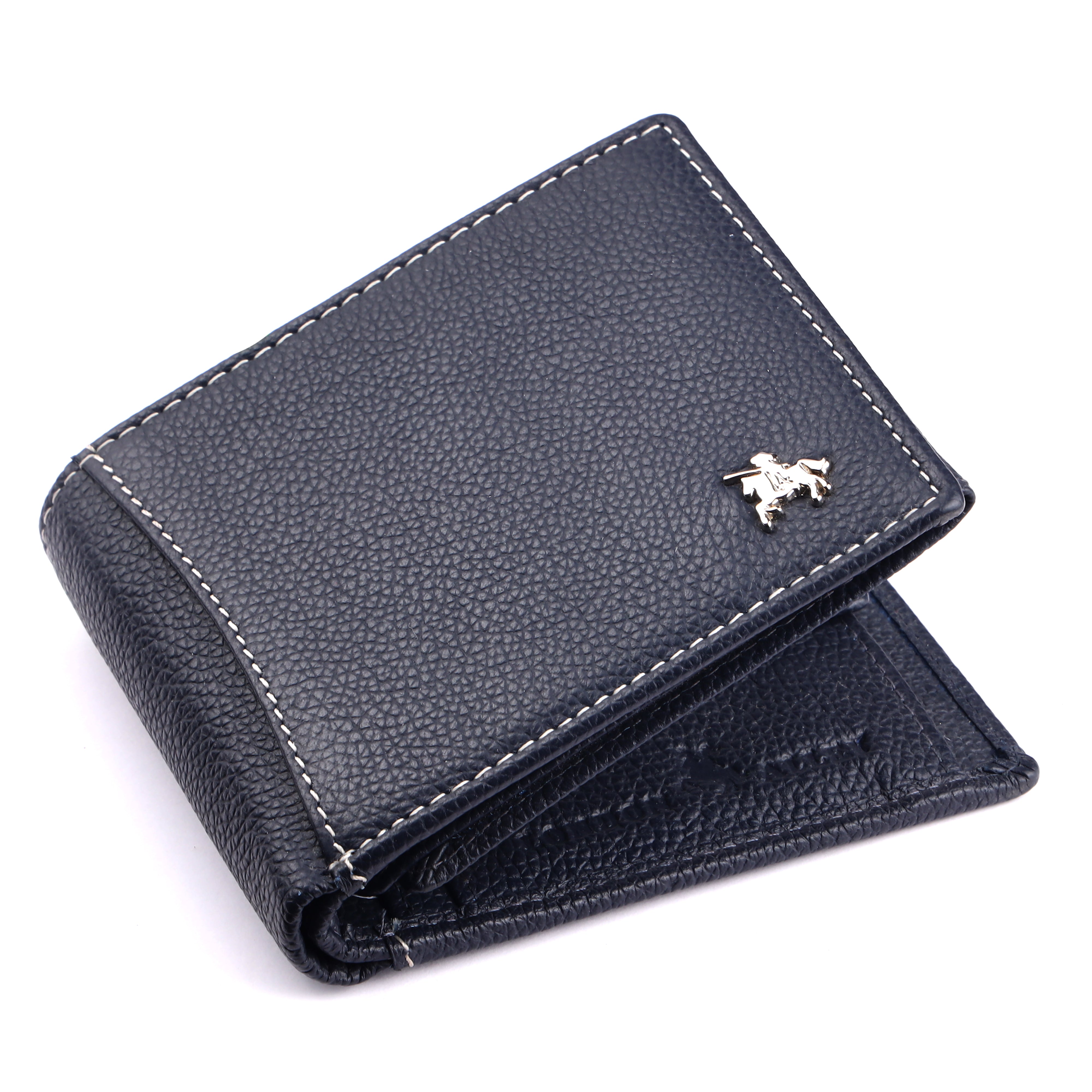 London Alley Berlin Navy Blue Leather Wallet For Men, 6 Card Slot | RFID Blocking