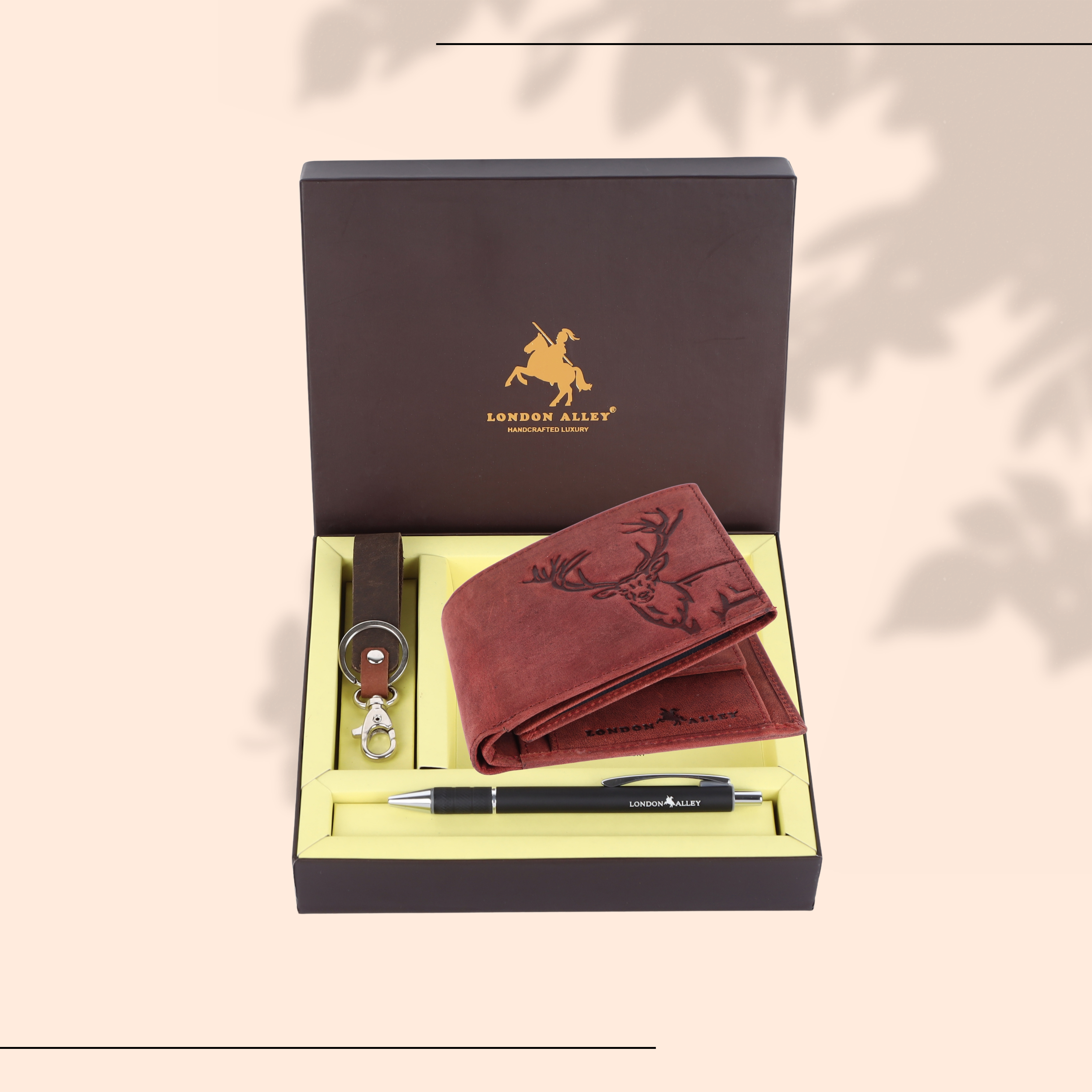London Alley Jason Leather Wallet Gift Set – Wallet, Keychain & Pen