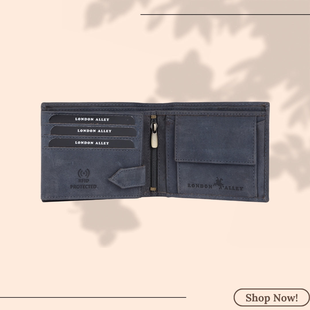 LONDON ALLEY Harley Blue Leather Men's Wallet