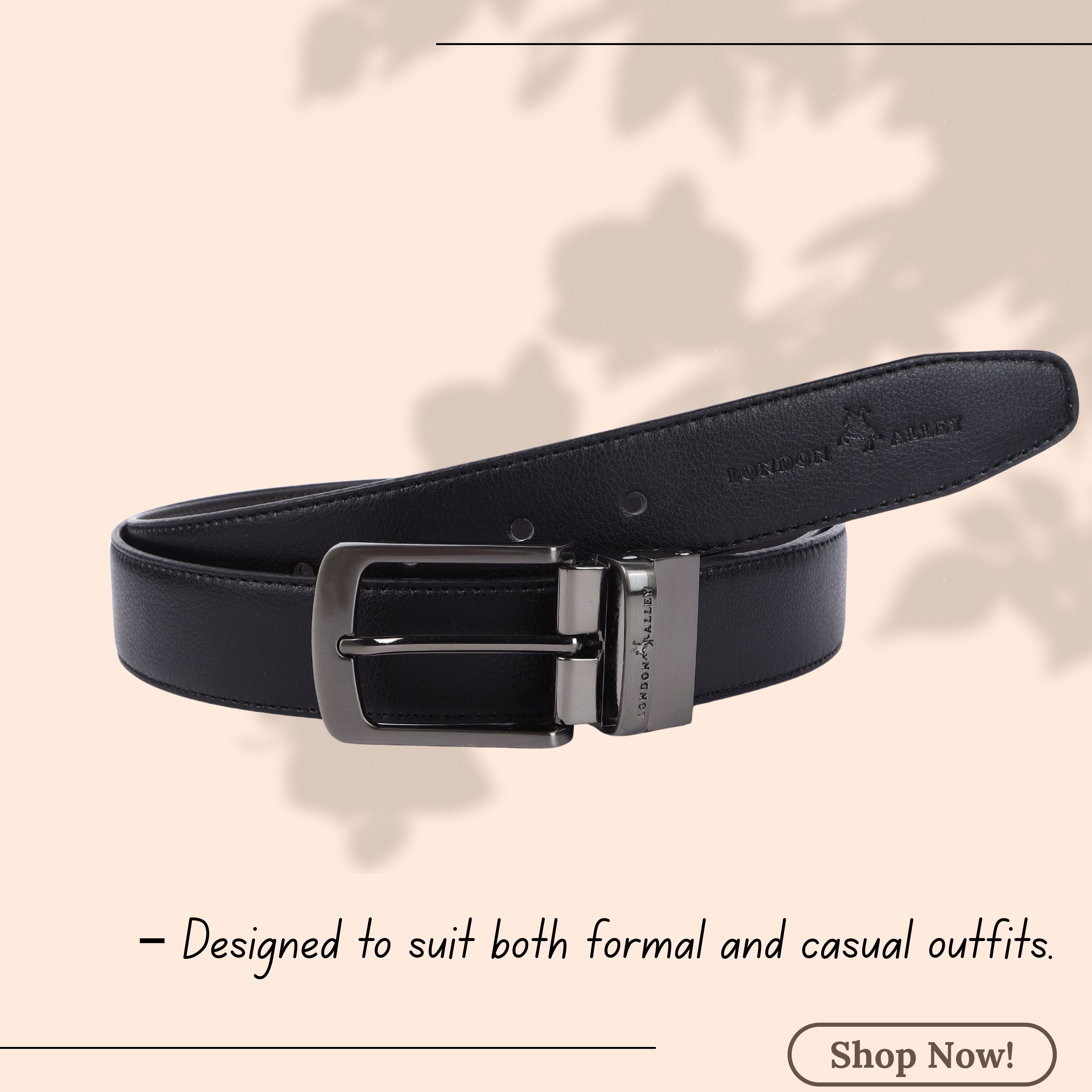 LONDON ALLEY Men's Reversible Leather belt | Adjustable Belt size fits Waist 28-46 inches