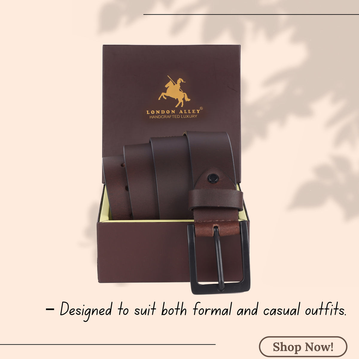 LONDON ALLEY Smooth Leather Belt for Men | Classic design for both formal and casual wear | Adjustable waistband upto 46 inches.