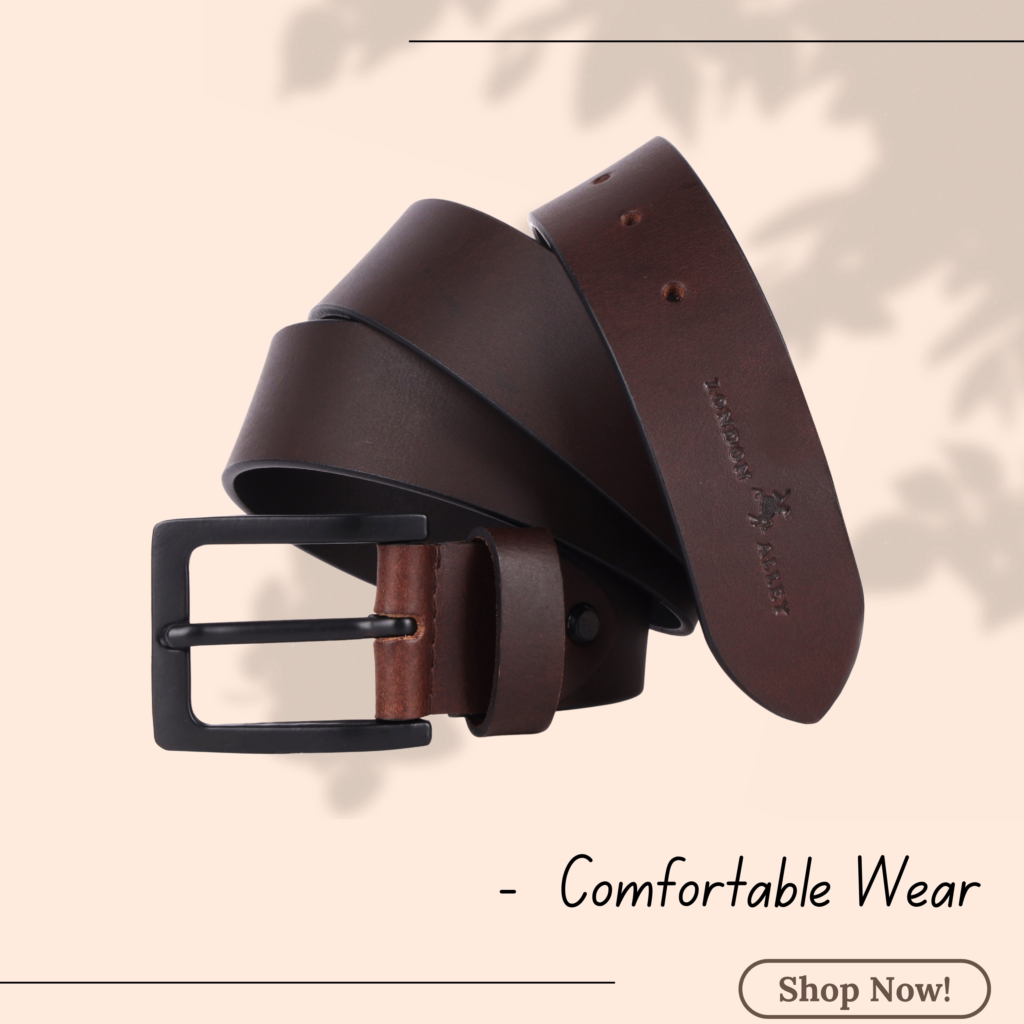 LONDON ALLEY Smooth Leather Belt for Men | Classic design for both formal and casual wear | Adjustable waistband upto 46 inches.