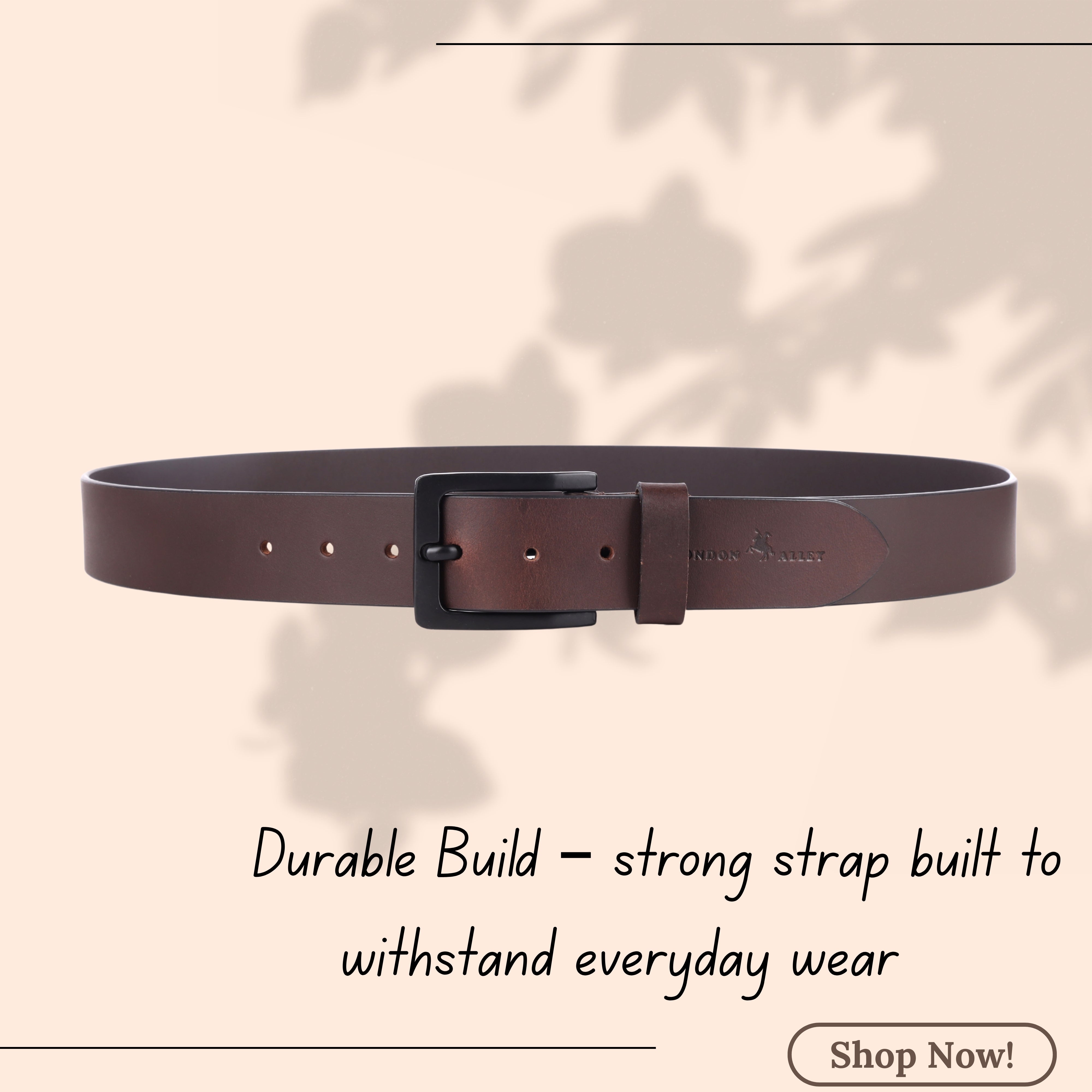 LONDON ALLEY Smooth Leather Belt for Men | Classic design for both formal and casual wear | Adjustable waistband upto 46 inches.