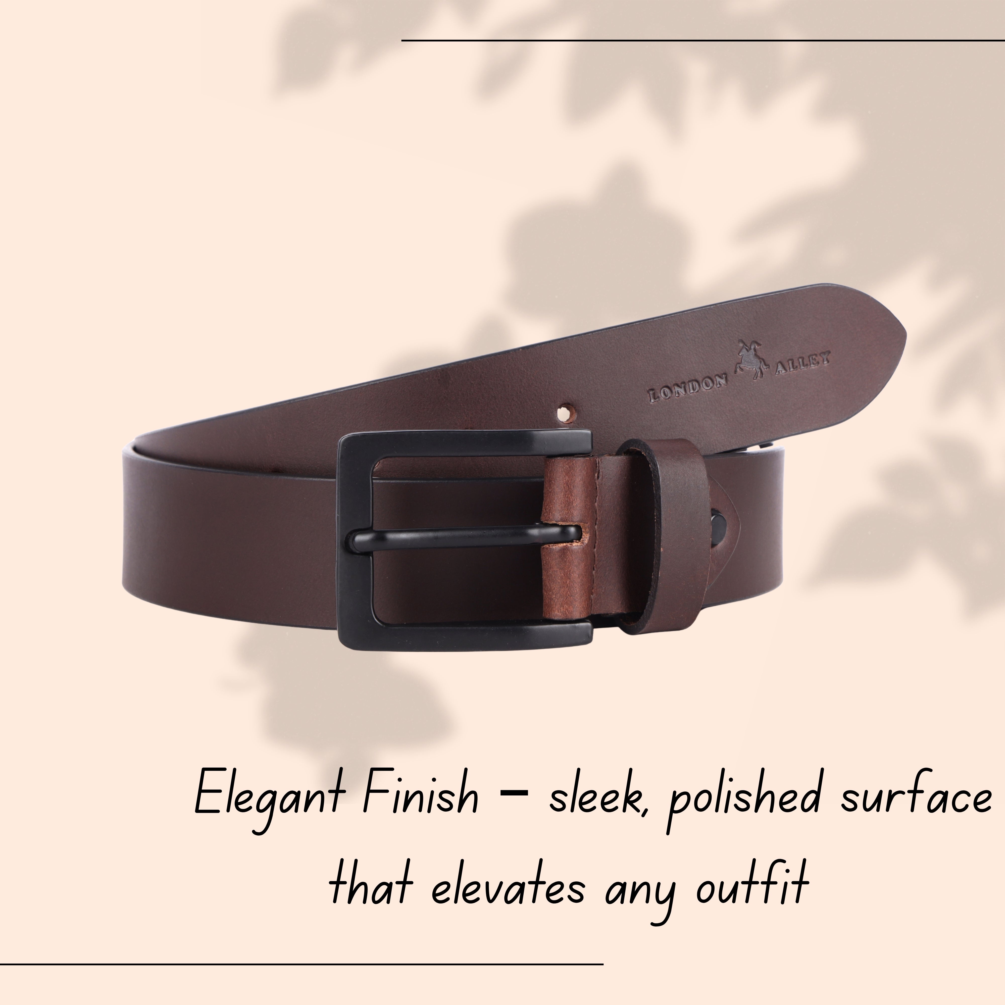 LONDON ALLEY Smooth Leather Belt for Men | Classic design for both formal and casual wear | Adjustable waistband upto 46 inches.
