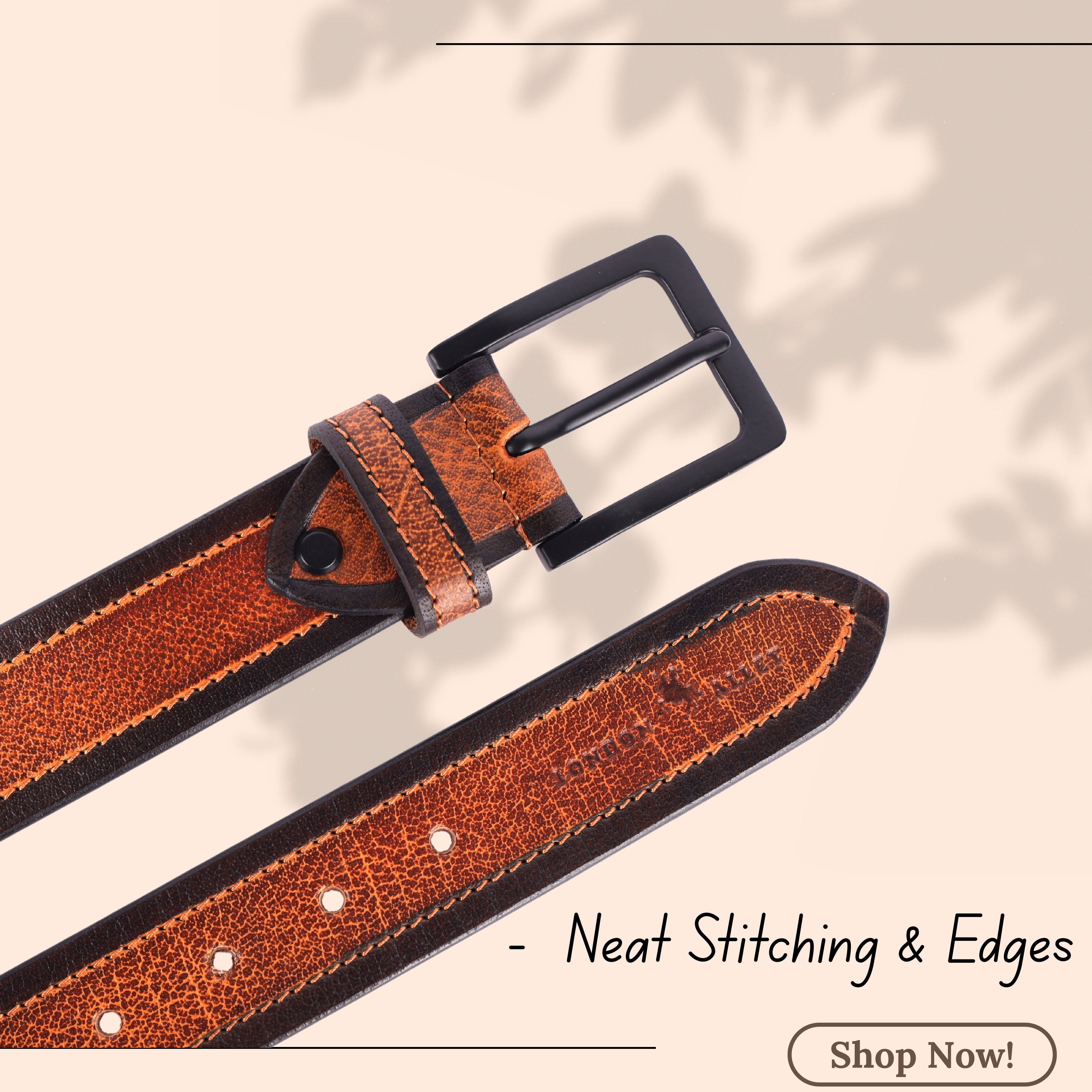 LONDON ALLEY Leather Belt for Men | Classic design for both formal and casual wear | Adjustable waistband upto 46 inches | Classic Dual Finish Leather belt