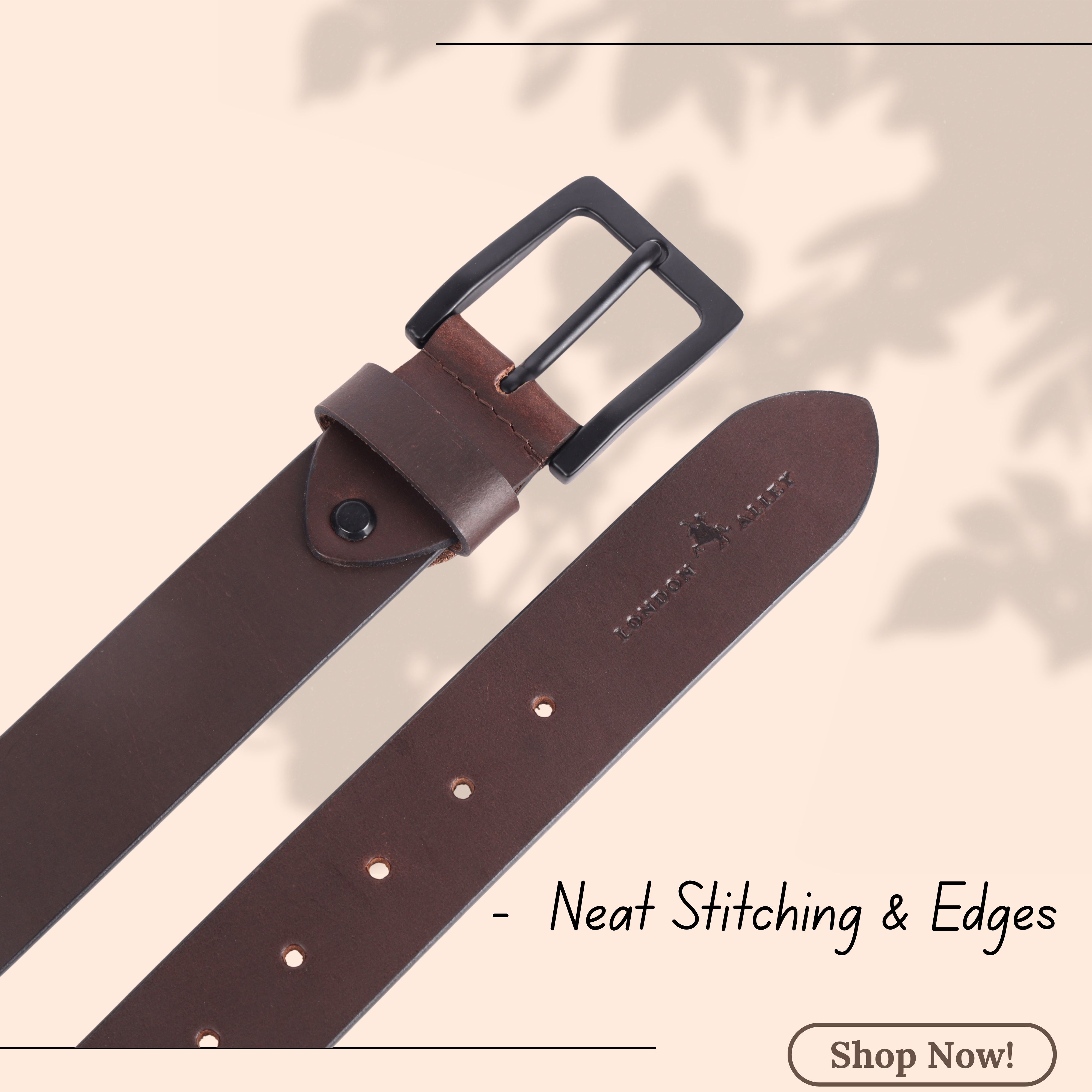 LONDON ALLEY Smooth Leather Belt for Men | Classic design for both formal and casual wear | Adjustable waistband upto 46 inches.