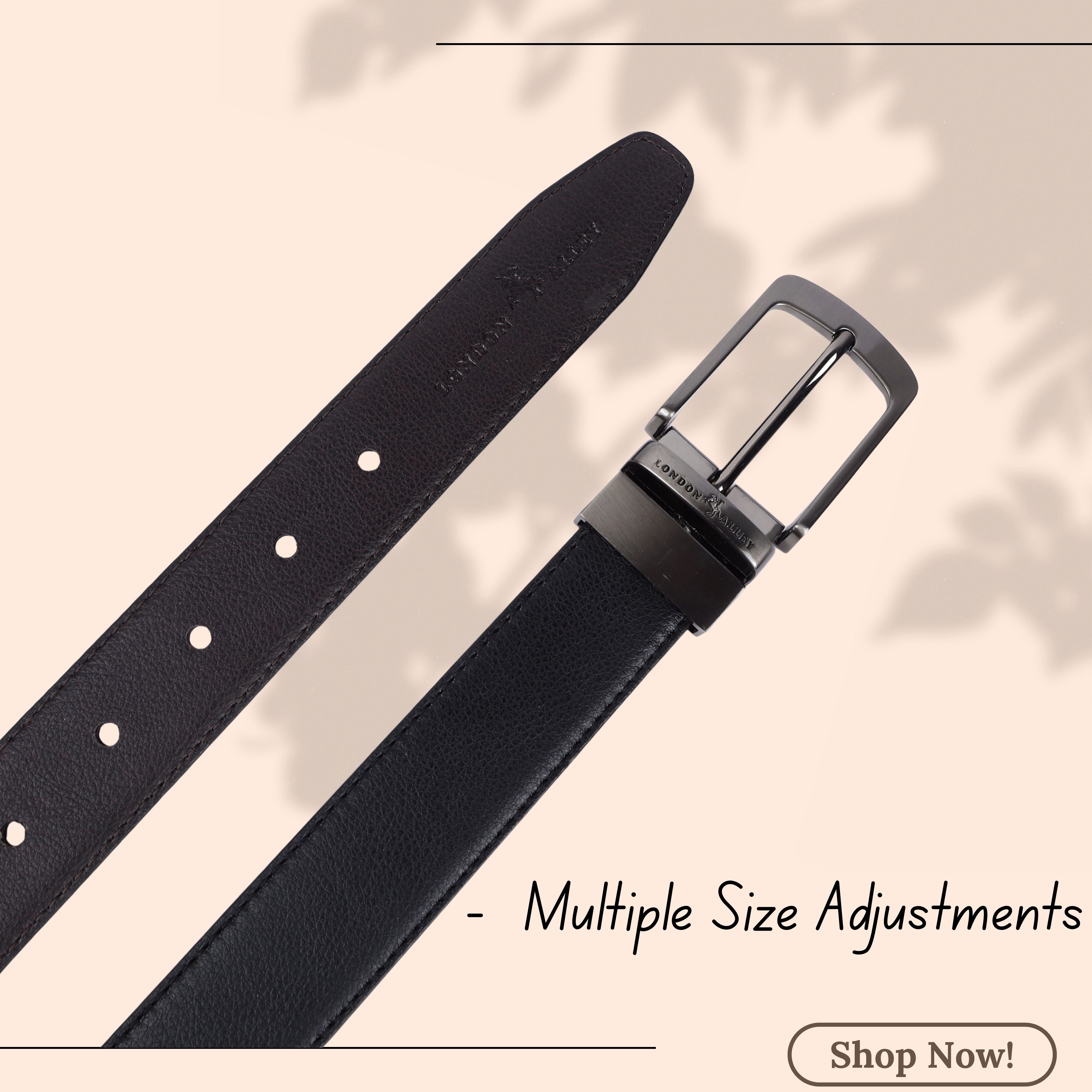 LONDON ALLEY Men's Reversible Leather belt | Adjustable Belt size fits Waist 28-46 inches