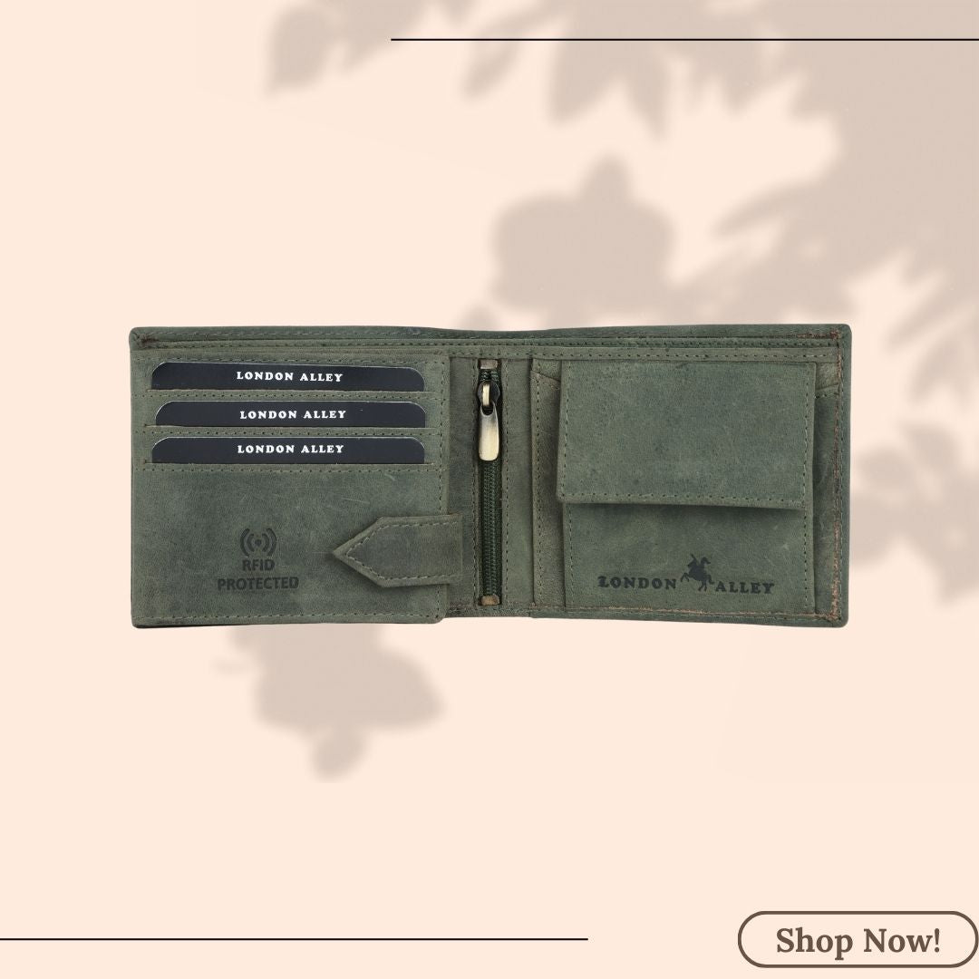 LONDON ALLEY Elk Minimalistic Vintage Brown Men's Leather Wallet | RFID Protected | Card Slots | Coin Pocket.