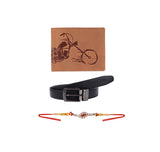 LONDON ALLEY Rakhi Gift Hamper - Harley Vintage Tan Leather Wallet, Reversable Brown/Black Belt & Traditional Rakhi Combo Gift Box for Men