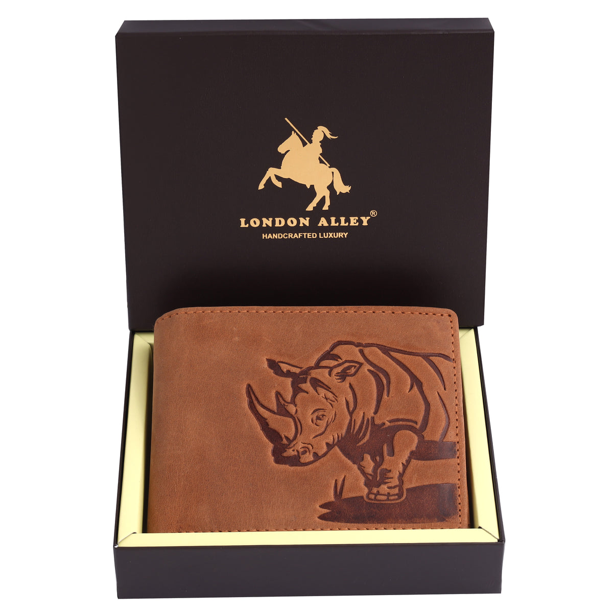 London Alley Rhino Vintage Tan Leather Wallet For Men, 6 Card Slot | RFID Blocking