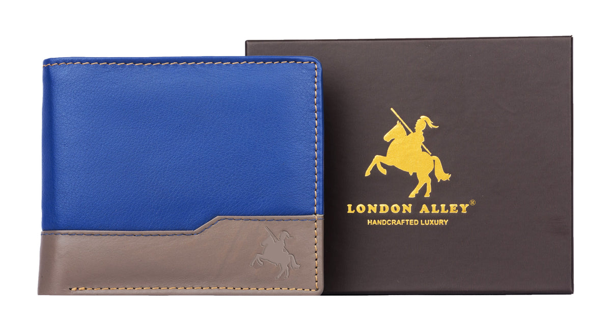 London Alley Oslo Blue/Grey Leather Wallet For Men | RFID Protected | Classic leather Wallet