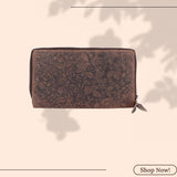 LONDON ALLEY Ana Brown Clutch | Ladies Purse with Card holders | Floral printed design.