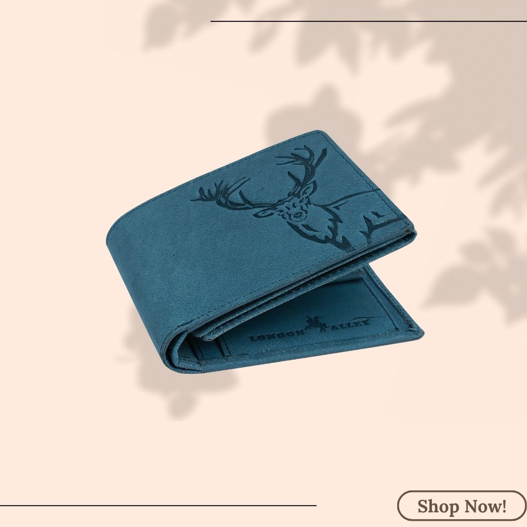 LONDON ALLEY Stark Vintage Blue Leather Wallet for Men | RFID Protected | 8 Card Slots.