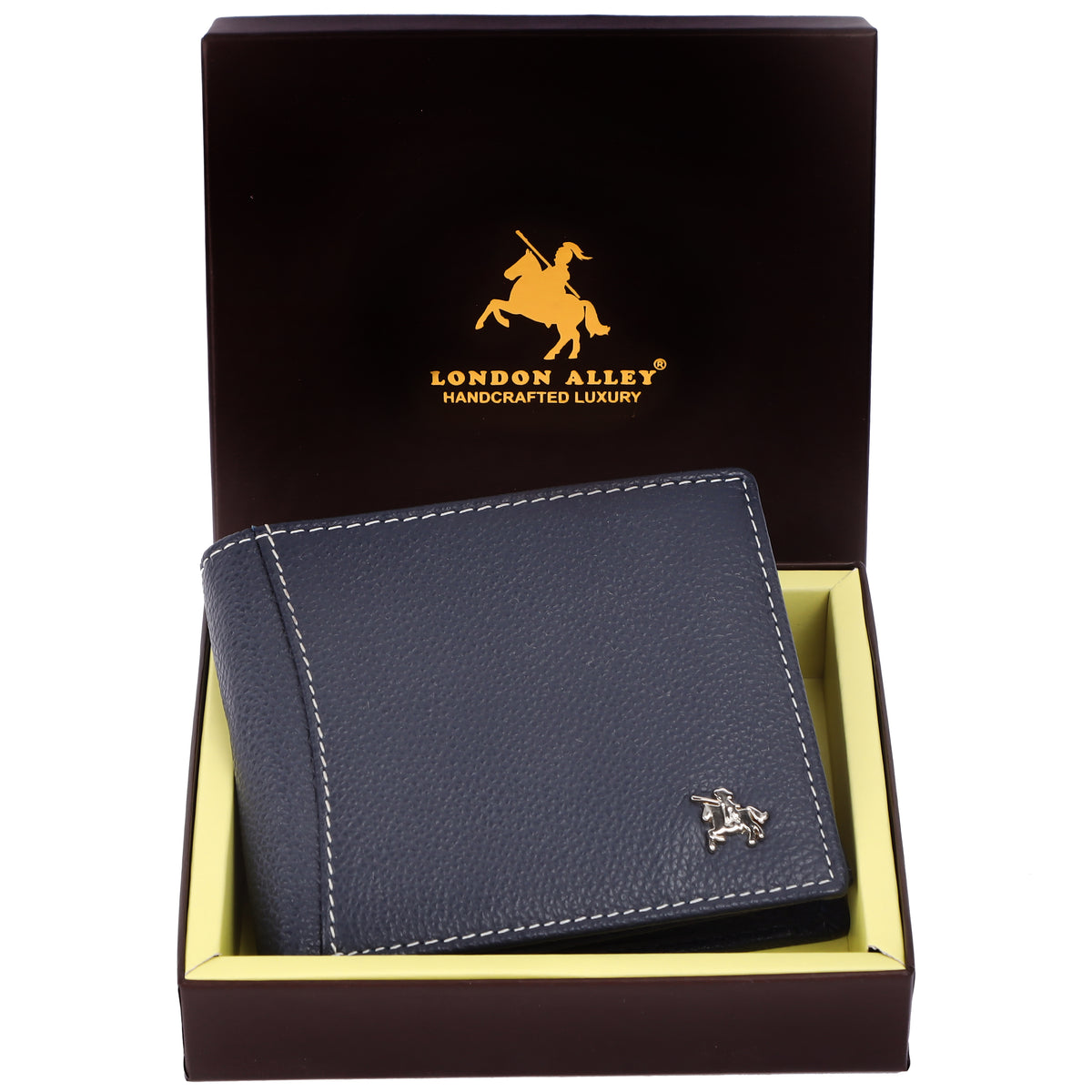 London Alley Berlin Navy Blue Leather Wallet For Men, 6 Card Slot | RFID Blocking