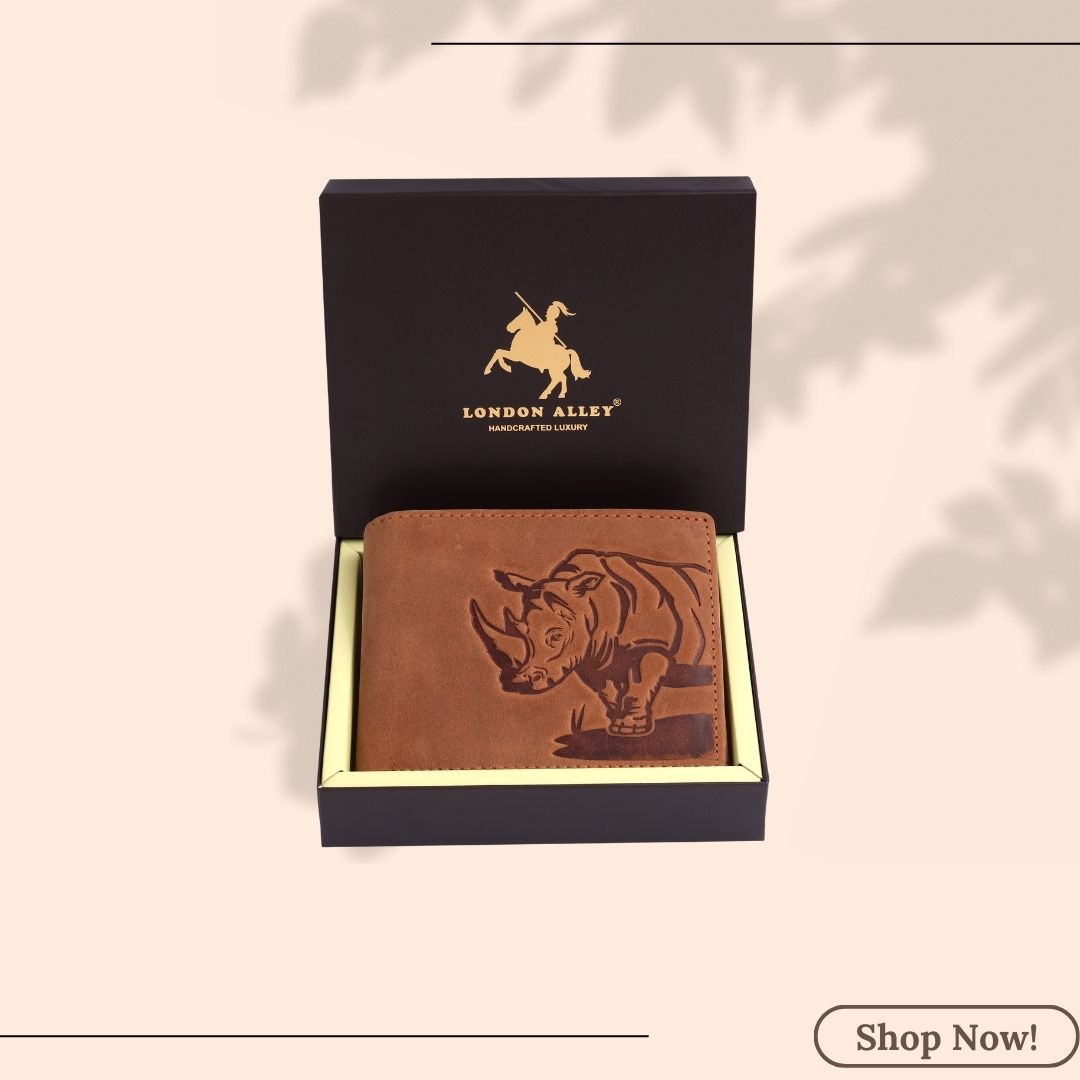 London Alley Rhino Vintage Tan Leather Wallet For Men, 6 Card Slot | RFID Blocking